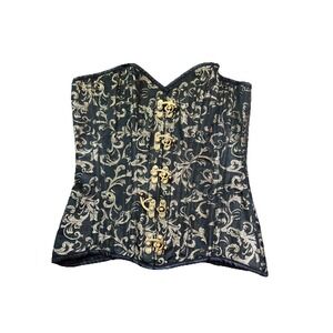 Top Drawer Daisy Corset Large Black/Gold‎ Brocade Double Steel Boned Under Bust